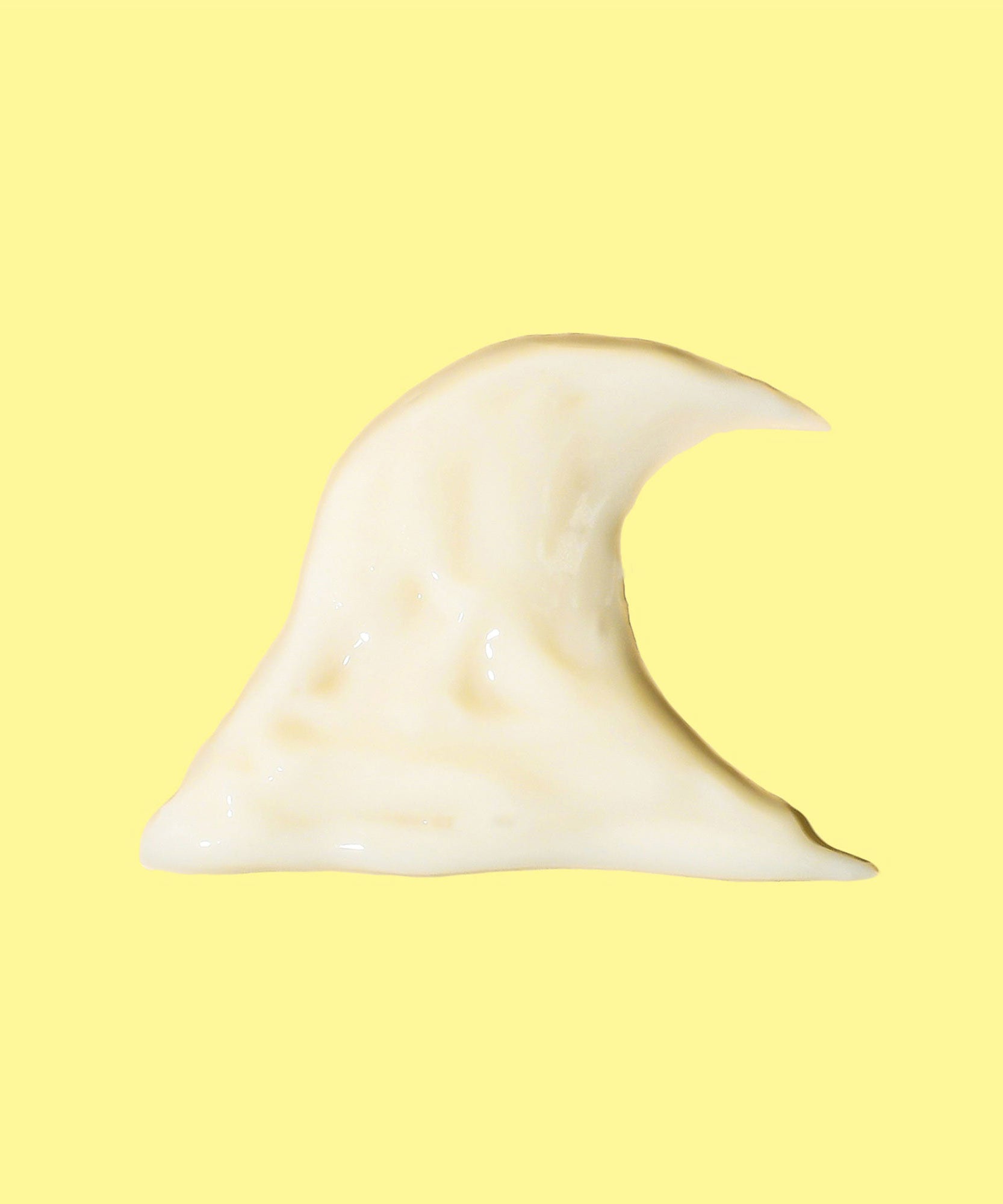 Creamy swirl of hydrating serum featuring nourishing banana, brown algae, and niacinamide against a yellow background, Sun Bum