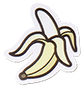 Cartoon-style banana with a yellow peel and brown stem on a white background